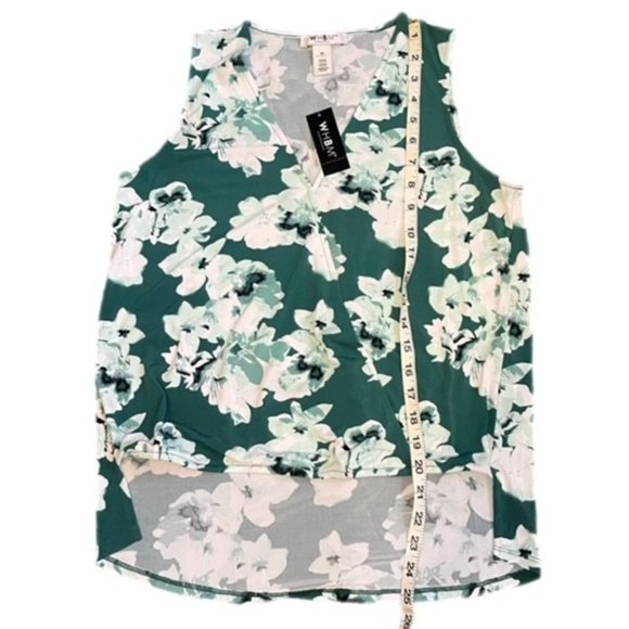 White House Black Market Floral Sleeveless Surplice Faux Wrap Hi Lo Green/White - Picture 3 of 7